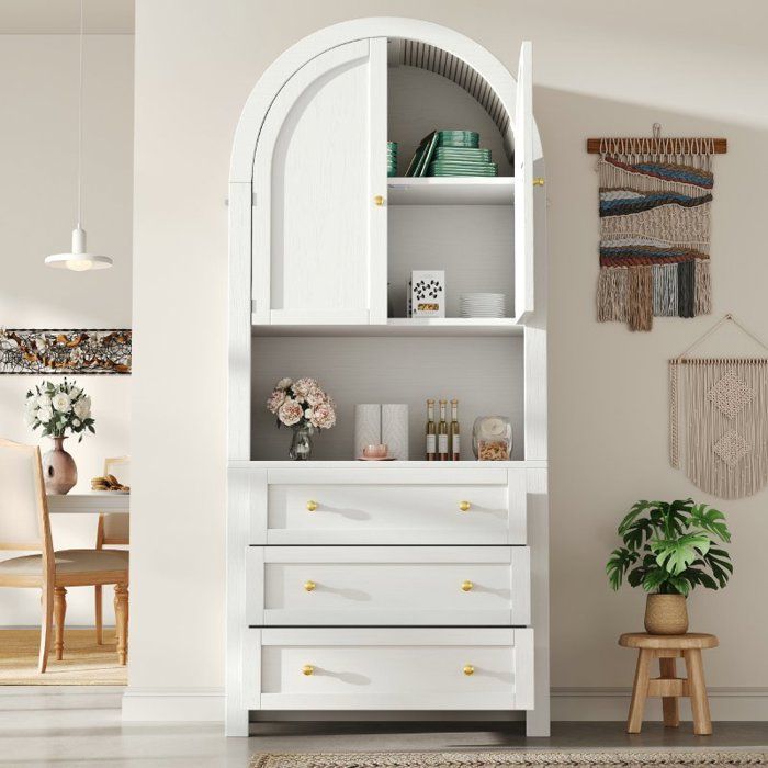 Vitrine - LANGTU - Vitrine - MDF - 70x35x180 cm - Blanc avec tiroirs et portes Vitrine - LANGTU - Vitrine - MDF - 70x35x180 cm - Blanc avec tiroirs et portes