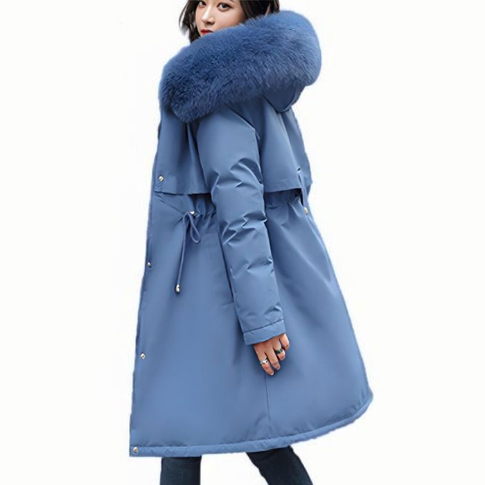 Doudoune Femme Mi-Longue Doudoune à Capuche Col en peluche Veste Chaud épais dhiver pour Ski Snowboard Bleu yr3651