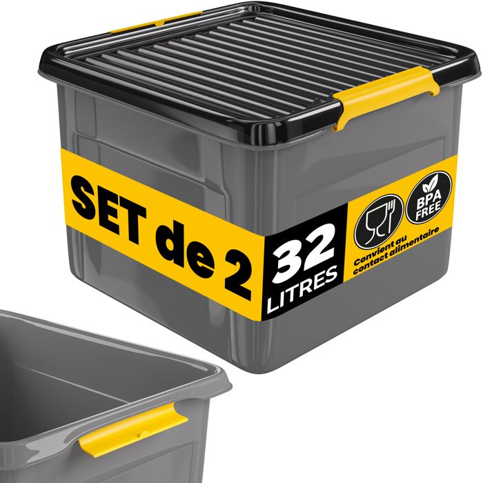 MONZANA® 2x Caisse de rangement 32 L robuste couvercle hermétique empilable sans BPA gain de place caisse de rangement MONZANA® 2x Caisse de rangement 32 L robuste couvercle hermétique empilable sans BPA gain de place caisse de rangement