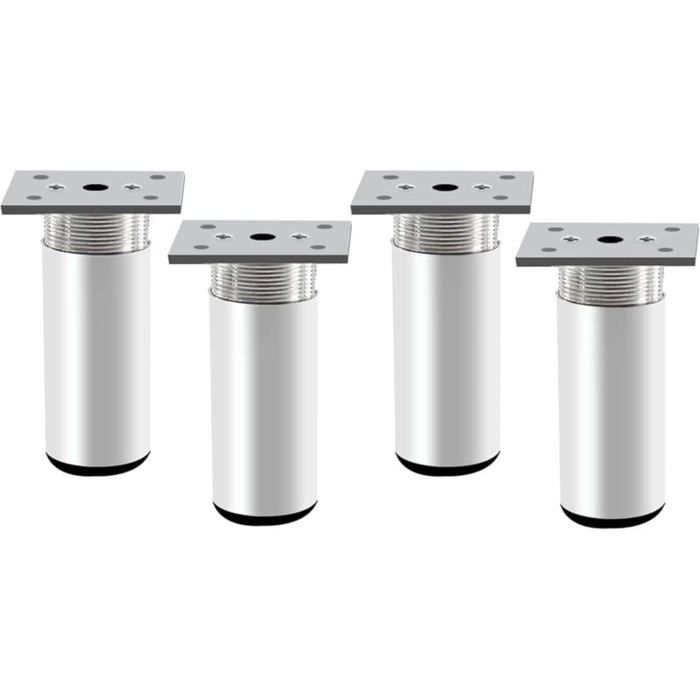 4 Pièces Pieds de Meuble Reglable Pieds de Table Metal 60 mm Hauteur Pieds De Lit Alliage Daluminium Argent Mat Rond Hauteur Ré