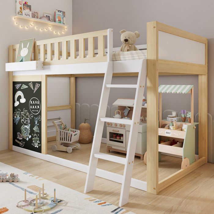 Lit mezzanine enfant 90 x 200 cm avec planche à dessin et rangement 1 sommier à lattes cadre en bois gain de place (sans Lit mezzanine enfant 90 x 200 cm avec planche à dessin et rangement 1 sommier à lattes cadre en bois gain de place (sans