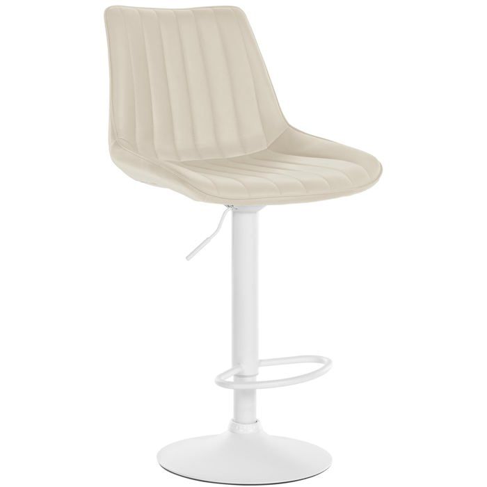 Tabouret de bar x1 reglable en hauteur pivotant a 360° assise en similicuir creme couture verticale pied metal blanc 10_0006557 Tabouret de bar x1 reglable en hauteur pivotant a 360° assise en similicuir creme couture verticale pied metal blanc 10_0006557