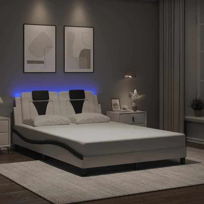 CHIC Lit adulte 2 places - 120x200 cm Structure/Cadre de lit et LED blanc et noir 120x200 cm #Sara53371