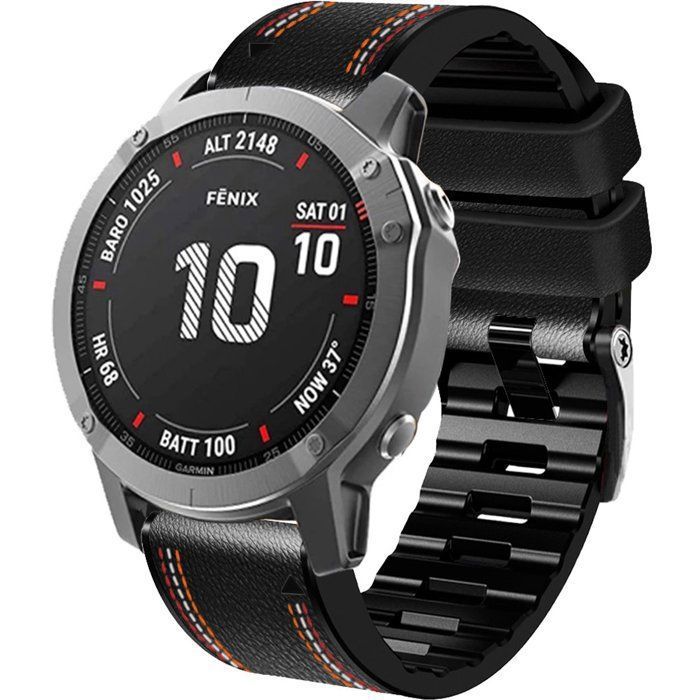 Stravo Bracelet Sport Premium Cuir Véritable QuickFit 26 mm Garmin Fenix 5X/6X/7X/8 51 mm Enduro 1/2/3 - Noir