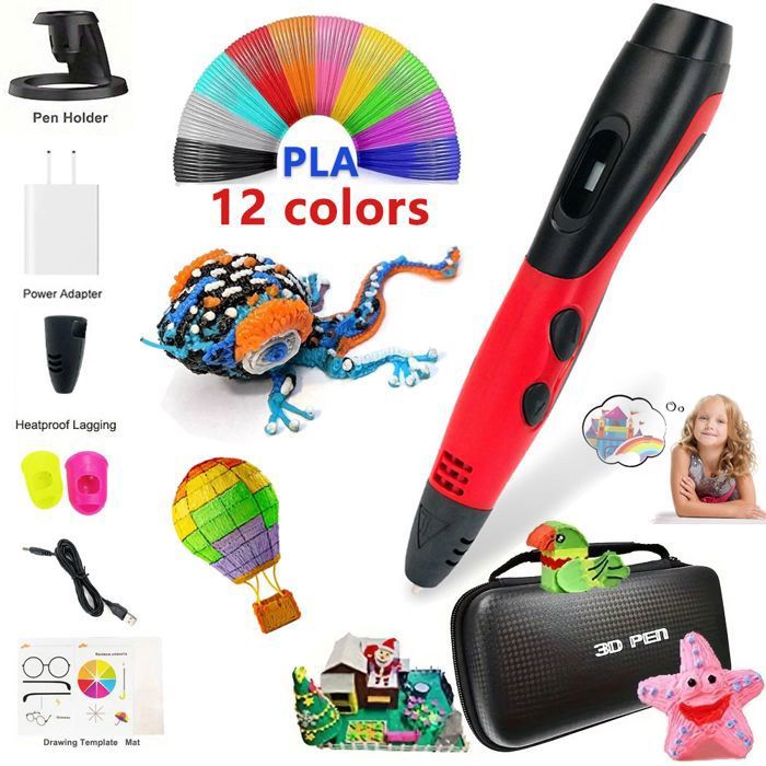 Stylo d'impression 3D avec filament PLA 12 couleurs Support ABS/PLA ...