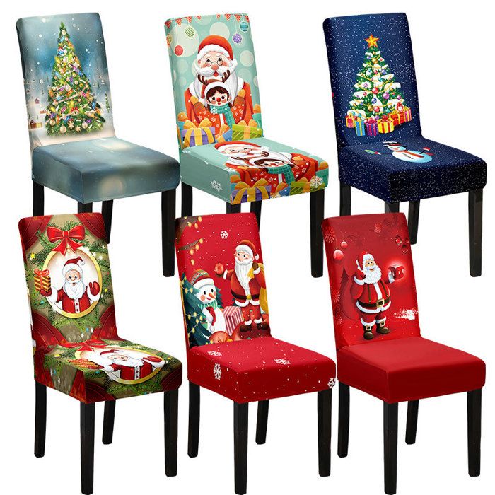 Housses de Chaise Noël - ULISEM - Lot de 6 - Lavables - Motif Festif