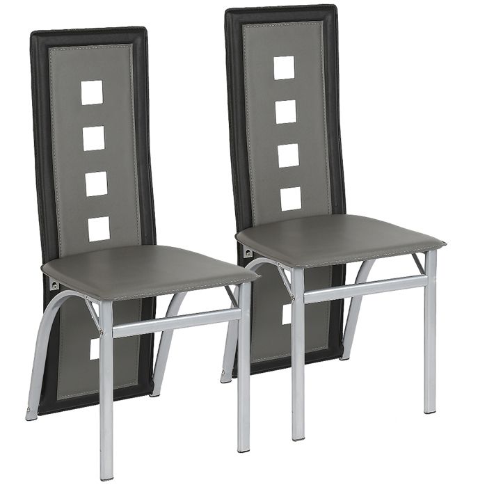 Chaise de Salle à Manger en Cuir PVC - Lot de 2 - Dossier Haut Siège Large - Style élégantes - Gris + Noir
