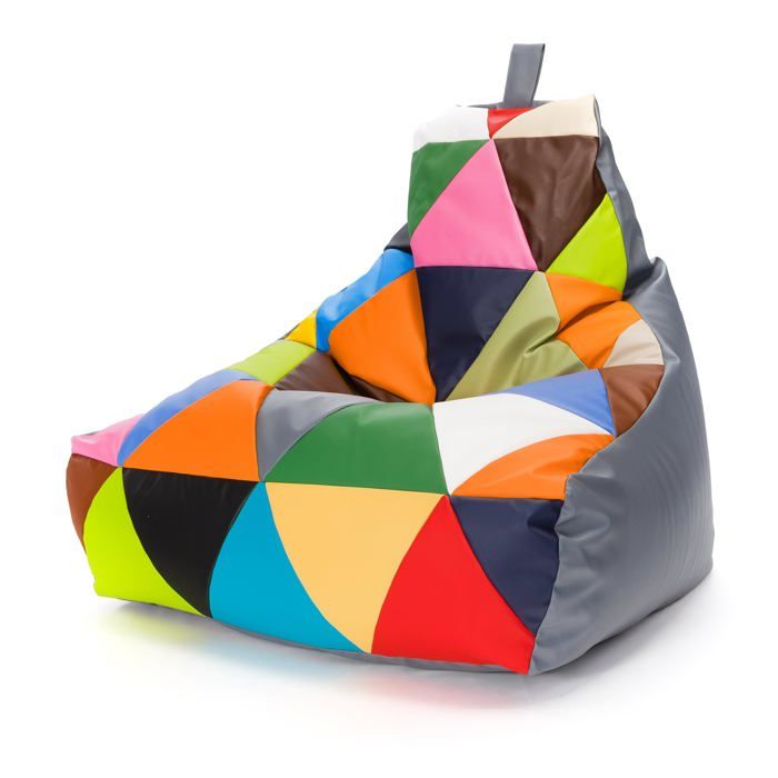 Keiko Patchwork Pouf Fauteuil extérieur imperméable remplissage billes polystyrène salon déco maison gris Ecopuf