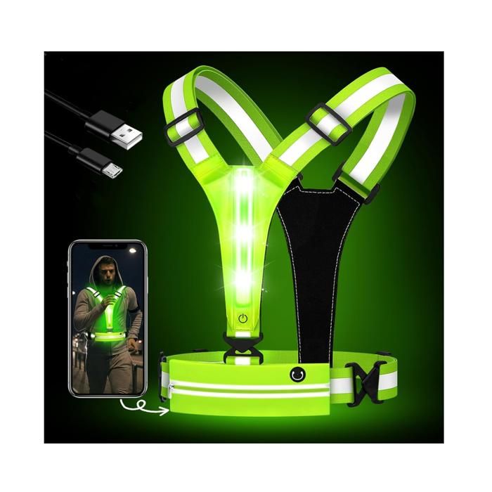 LED sécurité Rechargeable USB Gilet Réfléchissant Running à LED pour Course à Pied Gilet Velo Clignotant Rechargeable par USB
