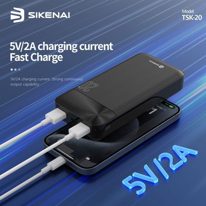 Batterie externe-SIKENAI-20000 mAh - Sortie 5 V 2 A - power bank Prise en charge de la recharge USB/Type-C -Noir-1pc