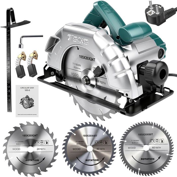 Scie Circulaire 1200W Scie Circulaire électrique Filaire 5200RPM Profondeur de