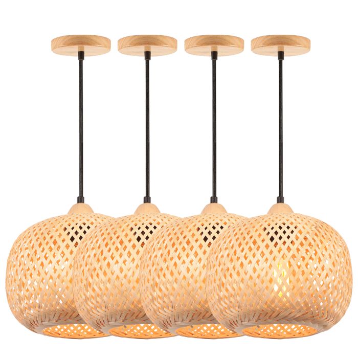 ElektraH 4x Lustre Suspension Moderne Lampe Luminaire Industriel Vintage Abat-jour en Bambou et Bois E27 Plafonnier Retro pour Salon ElektraH 4x Lustre Suspension Moderne Lampe Luminaire Industriel Vintage Abat-jour en Bambou et Bois E27 Plafonnier Retro pour Salon
