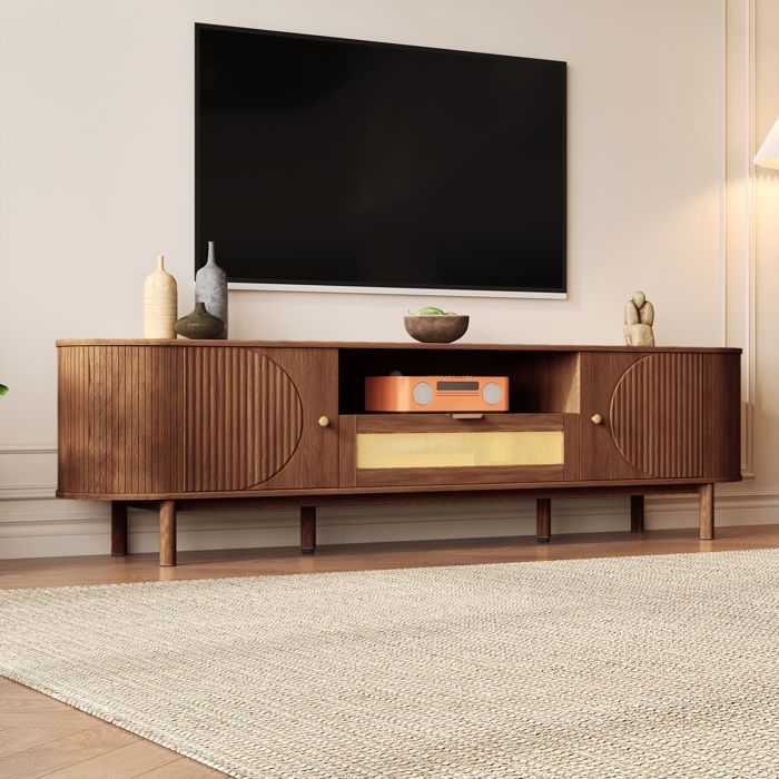 Meuble TV moderne finition bois, éclairage LED à intensité variable Meuble TV moderne finition bois, éclairage LED à intensité variable