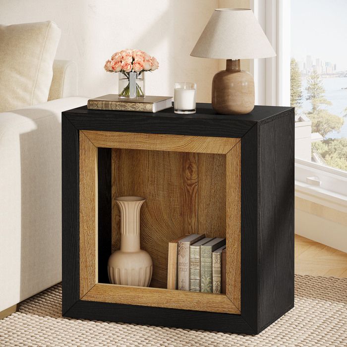 Table dAppointLittle Tree60×30×60 cmTable de Canapé Moderne avec Grande étagère de RangementDesign Inspiré du CadreNoir