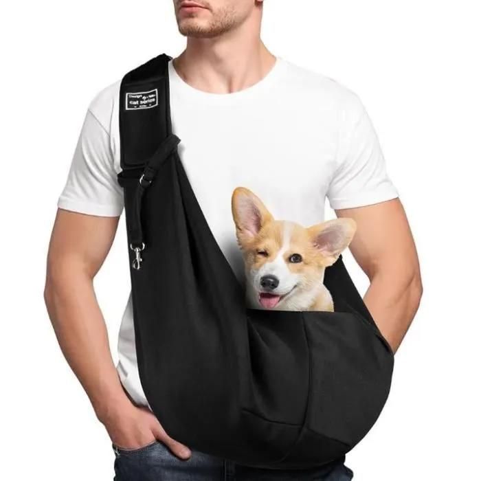 Sac de Transport pour Chien ChatRéglable Sac à Bandoulière Mains Libres Petit Chienpour ChiensChats de Taille MoyenneNoir