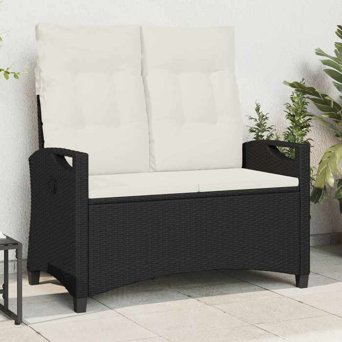 En PromotionBanc de jardin - SHIELD - Meuble dextérieur - Banquette pour balcon avec oreiller Noir et Crème 105x60x112cm 8839870