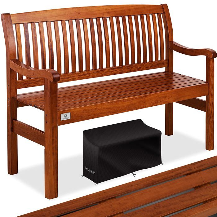 Banc de jardin en bois massif - KESSER - 125 x 62 x 90 cm - Marron foncé - Résistant aux intempéries Banc de jardin en bois massif - KESSER - 125 x 62 x 90 cm - Marron foncé - Résistant aux intempéries