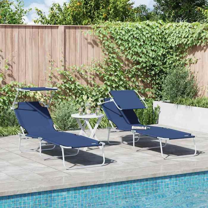 Bain de Soleil - NANAS - Transat - Lot de 2 - 2 PLACES - Bleu 58 x 188 x 77cm Polyester 8213915850