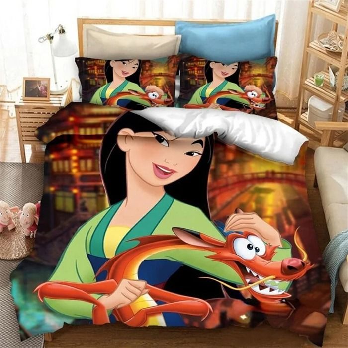 ZBT082927 Parure de lit Mulan ensemble de literie enfant 3D parure de lit pour lit simple couette et draps-housses ki 140X200CM