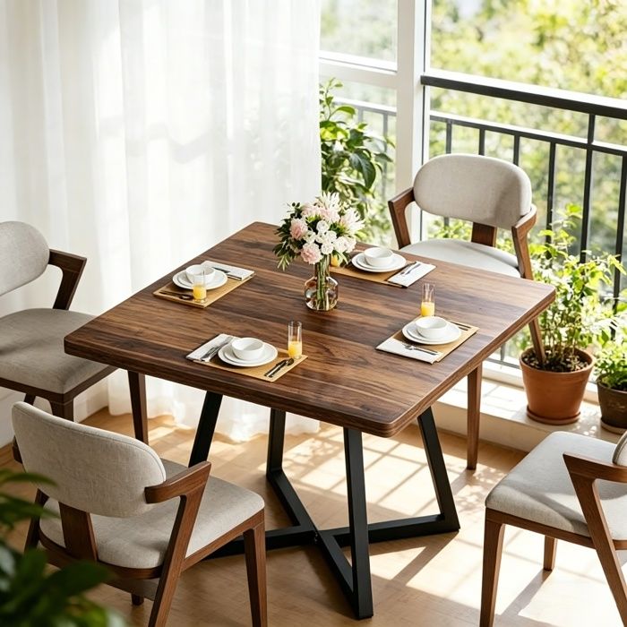Table à Manger Carrée - BELLEMAVE - Table de Cuisine Style Rustique - Pieds en Métal - 80 x 80 x 75 cm - Brun Rustique