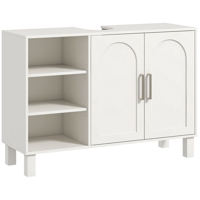 Meuble Sous Lavabo Suspendu 90 cm 3 Étagères Placard Réglable - Meuble de Salle de Bain Rangement - Crème - 90 x 30 x 63 cm