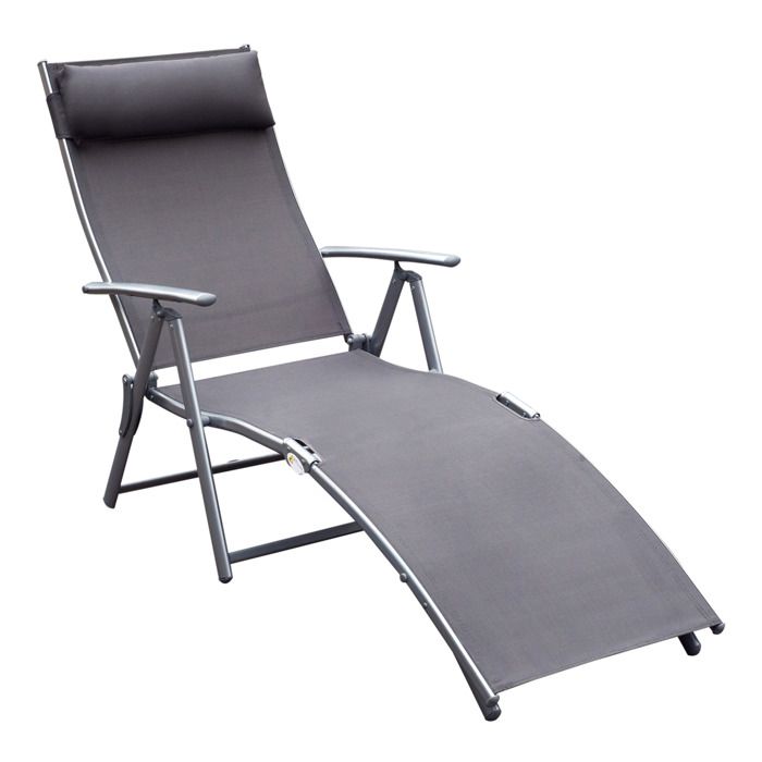 Chaise longue pliable - Gris - Métal - 137x63 5x100 5 cm - Poids 8 3 kg - Dossier réglable 7 positions