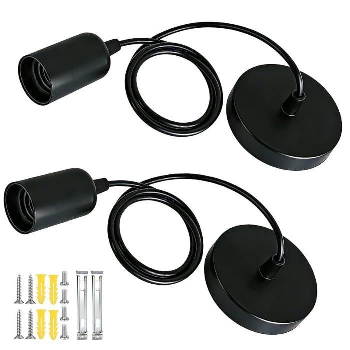 Lot de 2 Suspension E27Cable Régble 100CME27 Porte Lampe SuspensionLuminaire Douille Compatible Avec Abat jour pour