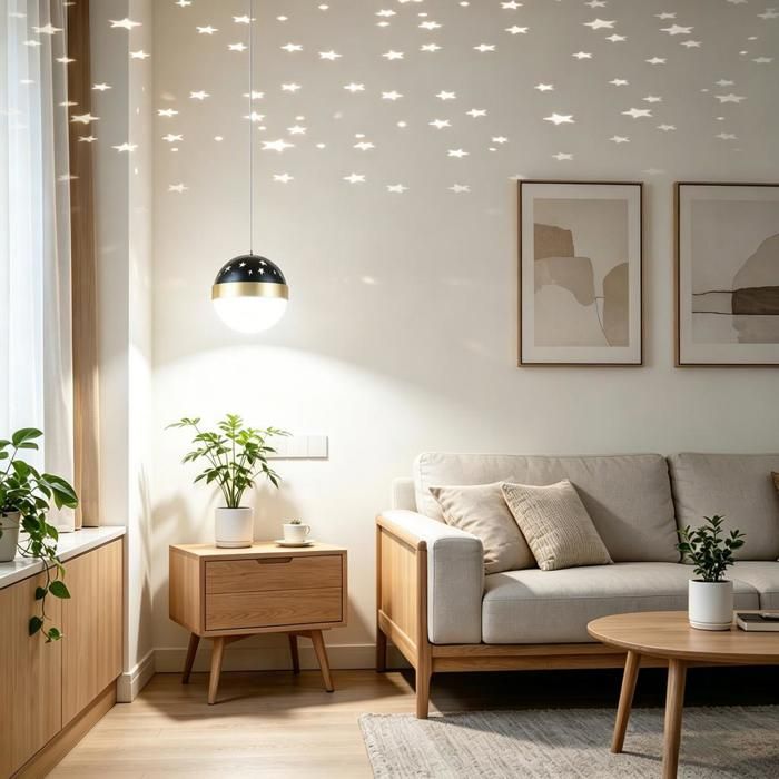 iDEGU Lampe de Projection Créativité LED 15cm Lustre de Projectio Design Rond avec Projection détoile et Lune Lumière froide