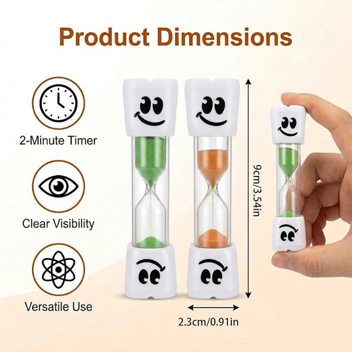 2Pcs Sablier Brossage Dents Coloré Éducatif Résistant Sablier 2 Minutes Convient pour Cuisine Le Bureau Vert + Orange