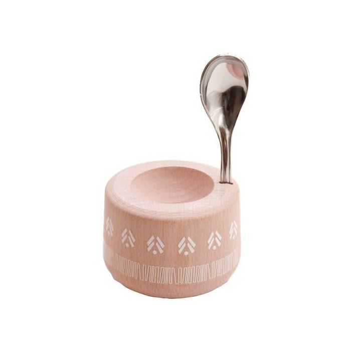 Coffret coquetier et cuillère - ROGER ORFÈVRE - Piou Indien - Rose - Bois de hêtre