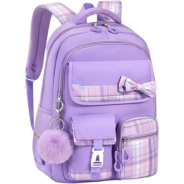 XJYDNCG Cartable Fille Primaire Sac À Dos Scolaire - Grand Volume - Sept Compartiments - 46x32x20cm - Violet