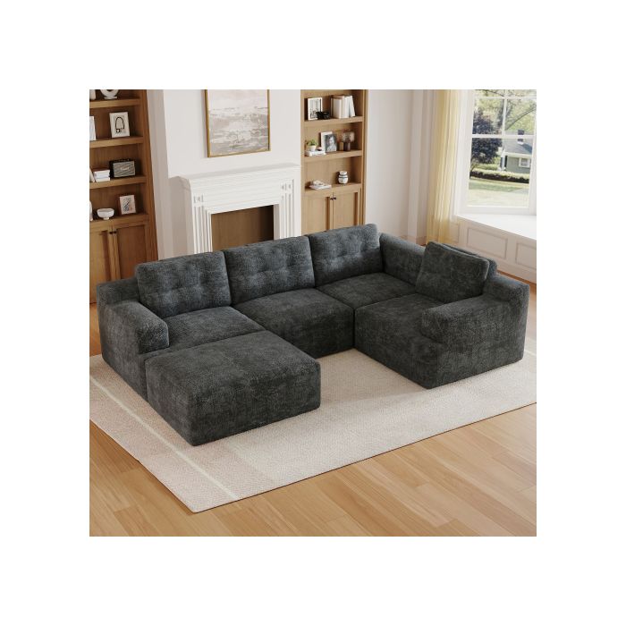 Canapé modulable - SOGEU - Canapé Composable - 6 places - Tissu chenille gris - 252x180x82 cm