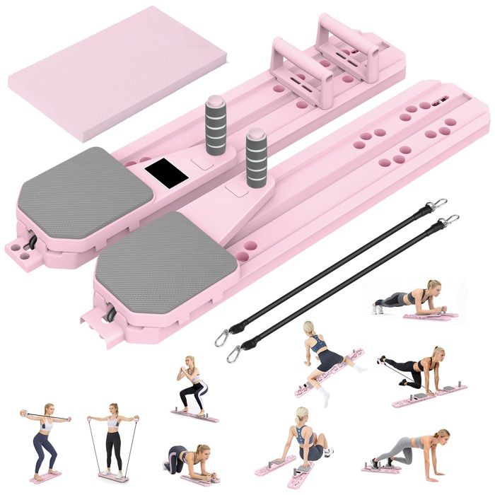 Multifunctional Pilates Board Workout Exercise Equipment with Resistance Bands All Body Training Board Fitness Push-up Board