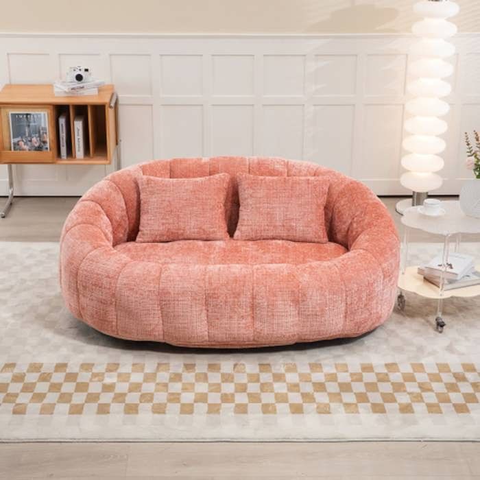 Pouf fauteuil velours rose dossier haut coussin moelleux adulte enfant