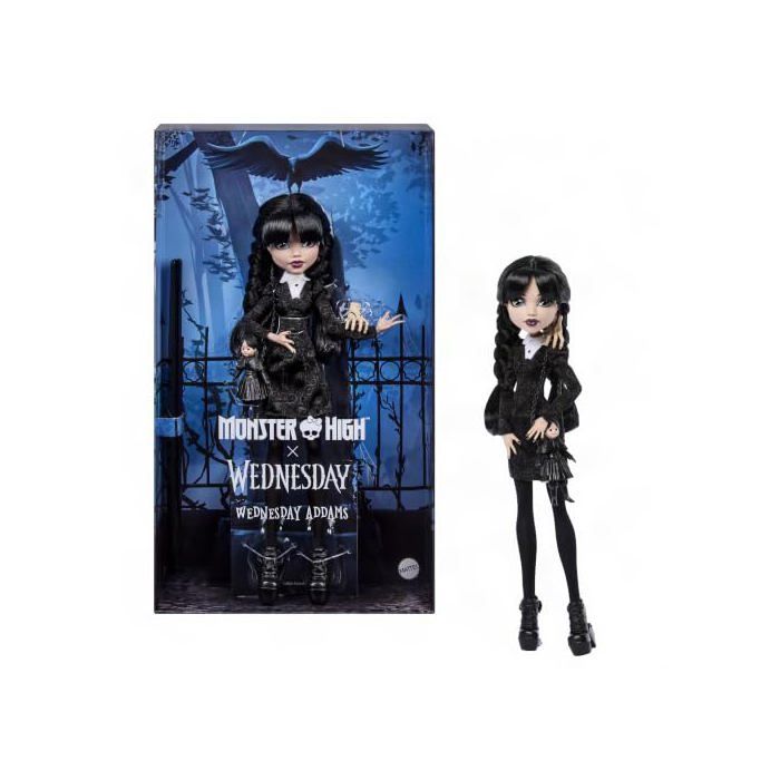 Poupée - MONSTER HIGH - Wednesday Addams robe noire - Plastique - Inclus La Chose & socle - Couleur noire