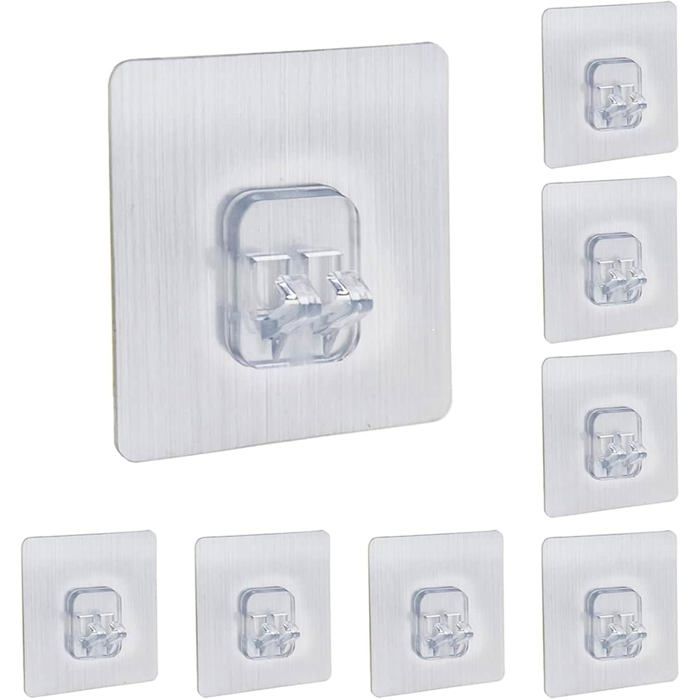 8pcs Crochets Adhésifs pour Étagère de Douche 7x7cm Max 5kg PVC Crochet Autocollant Mural Adhésifs Sans Perçage Organiseur de Douche