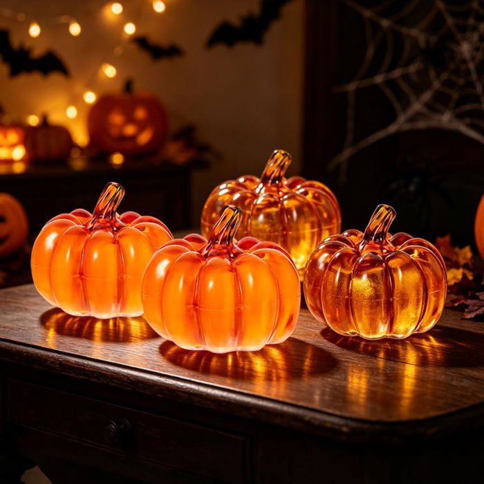 Citrouille lumineuse LED - Lot de 4 lanternes scintillantes pour décoration dHalloween et Thanksgiving (Orange)