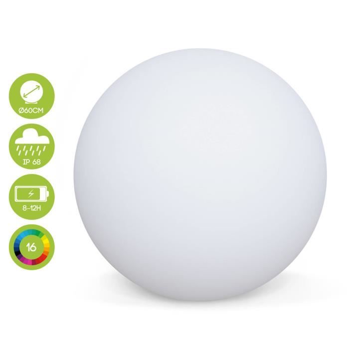 ALICE'S GARDEN Lampe extérieure LED - Forme : sphère - 16 couleurs - Diamètre : 60cm - Chargeur sans fil induction