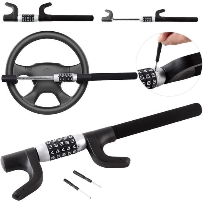 Verrou de volant universel rétractable et antivol pour volant de voiture Sans clé pour