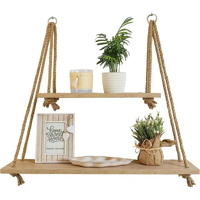 Lot De 2 Étagères Murales Bohème Marron En Bois En Forme De Losange 98942821