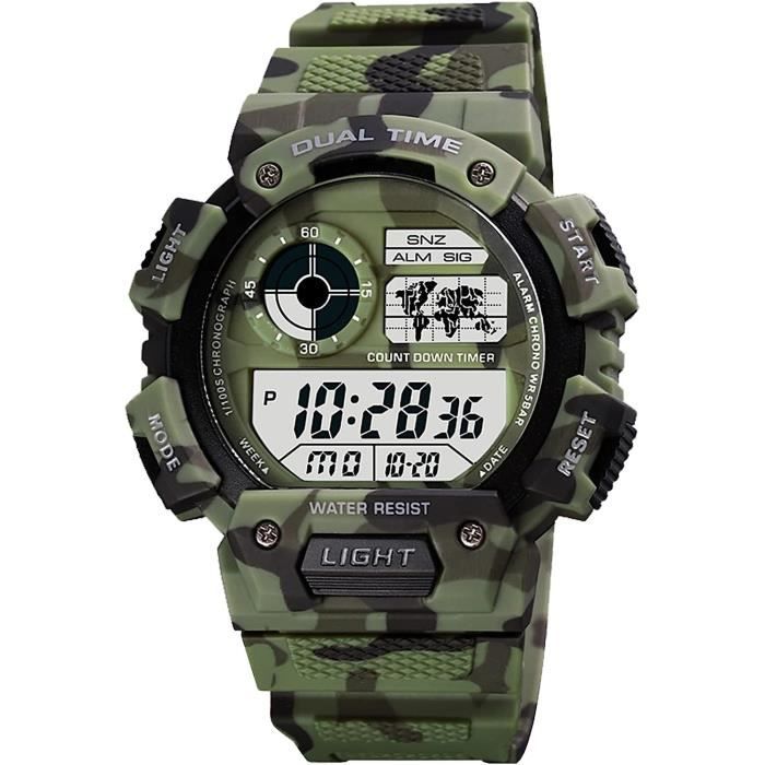 Montre Homme Digitale Outdoor 50M tanche Sport Multifonction Led