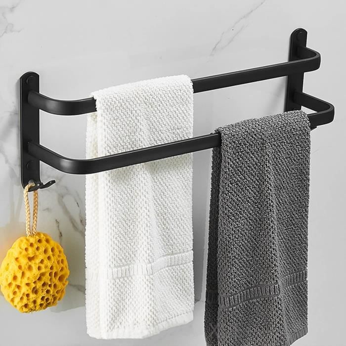 Porte-Serviettes Mural En Aluminium - 2 Étages - Avec Crochets - 40 Cm Etanche Noir Pour Salle De Bain Cuisine Salle De Bain 85220886