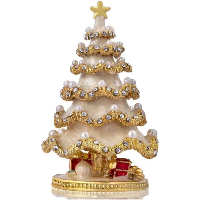 Boîte Sapin De Noël Blanc Et Or, Petit Sapin De Noël Pour Table, Cadeau
