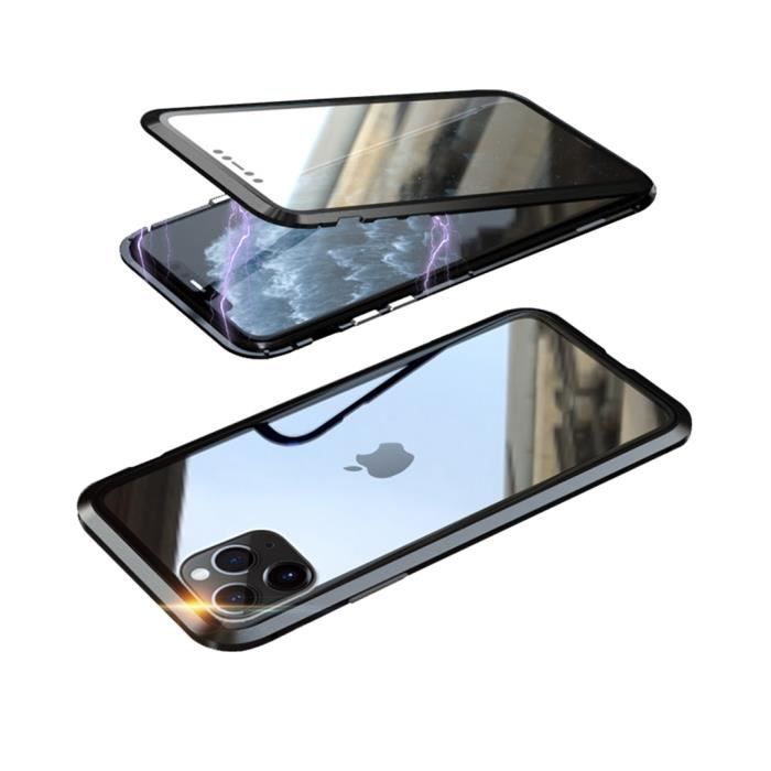 Coque iPhone 11 Pro, Ãtui Adsorption Magnétique Double face Verre trempé Couverture pour iPhone coque adsorption magnetique