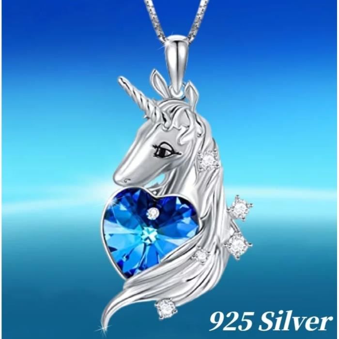 FIVE-D Ensemble Collier et Pendentif pour Enfant en Argent 925 Motif Licorne Multicolore 