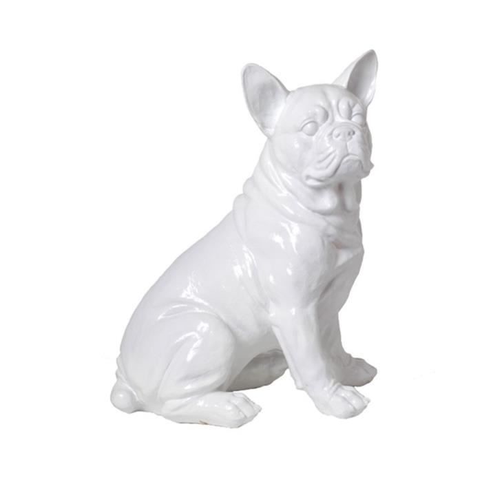 Statue en résine CHIEN bouledogue Français blanc - 42 cm - Maison