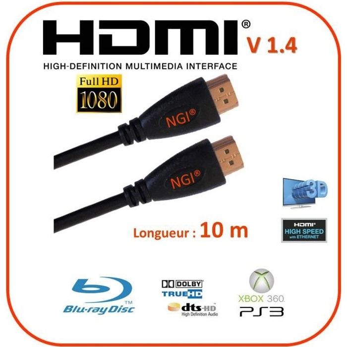 OFFRE : Câble HDMI 1.4 (haute vitesse) - Câble HDMI 1.4, Plaqué or, 7,5  mètres.