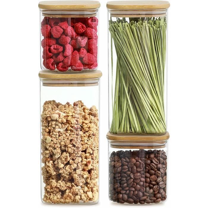 Cloche En Verre QUUPYSTORE Lot De 2 Bocaux En Verre Transparent De 250 Ml Avec Couvercles En Bambou Hermétiques Bocaux En Verre Hermétique