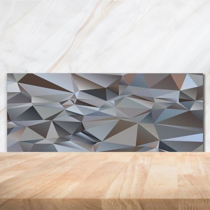 Tulup 125x50cm Crédence de cuisine sur verre sécurité:- Art: moderne classique - Triangles D'abstraction - Gris