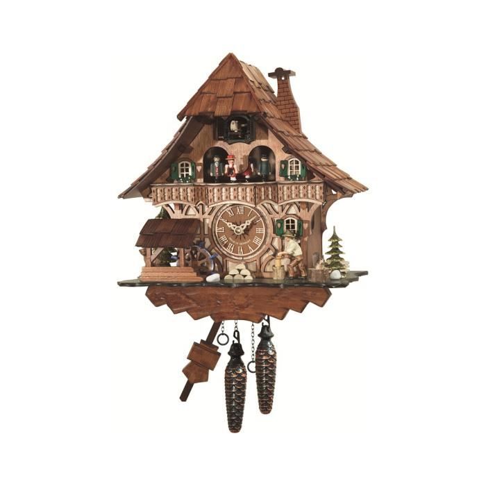 Horloge à coucou à quartz Maison de la Forêt Noire avec wblacksmith mobile et roue de moulin avec musique TU 4221 QM HZZG